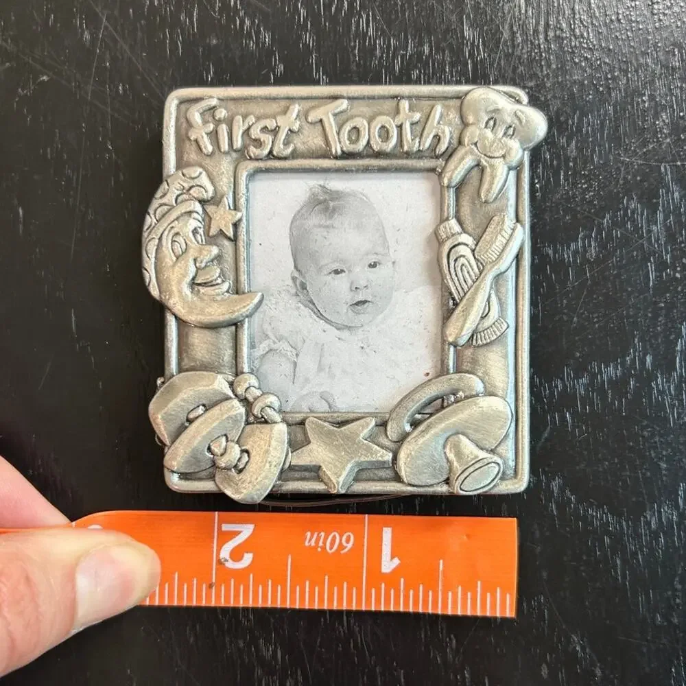 Vtg Mini Silver tone Metal Babys First Tooth- 2.5x2.5